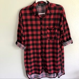 SALE!Almost Famous Red & Black Plaid Flannel Shirt